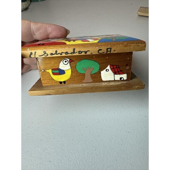 Hand Painted Folk Art Tile El Salvador Framed Colorful Cheerful Trinket Box Bird - Picture 2 of 8